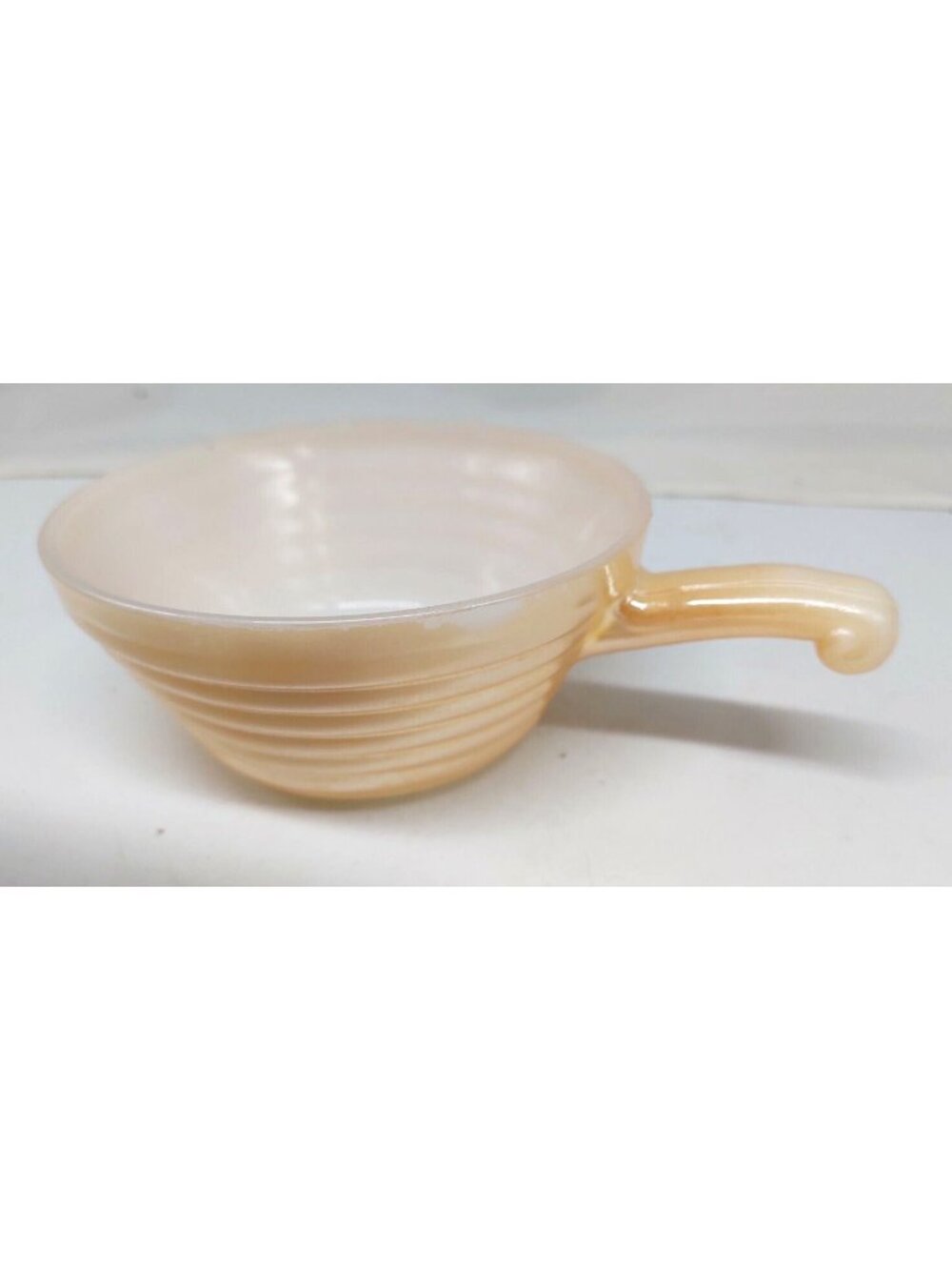 Vintage Fire King Peach Lustre Ovenware Bowl With Handle 5" Diameter